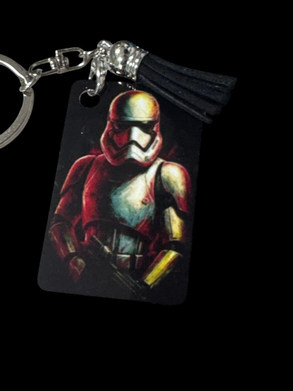 Sith Trooper Keychain, Metal, Black Tassel, Star Wars Inspired Rectangular Penda